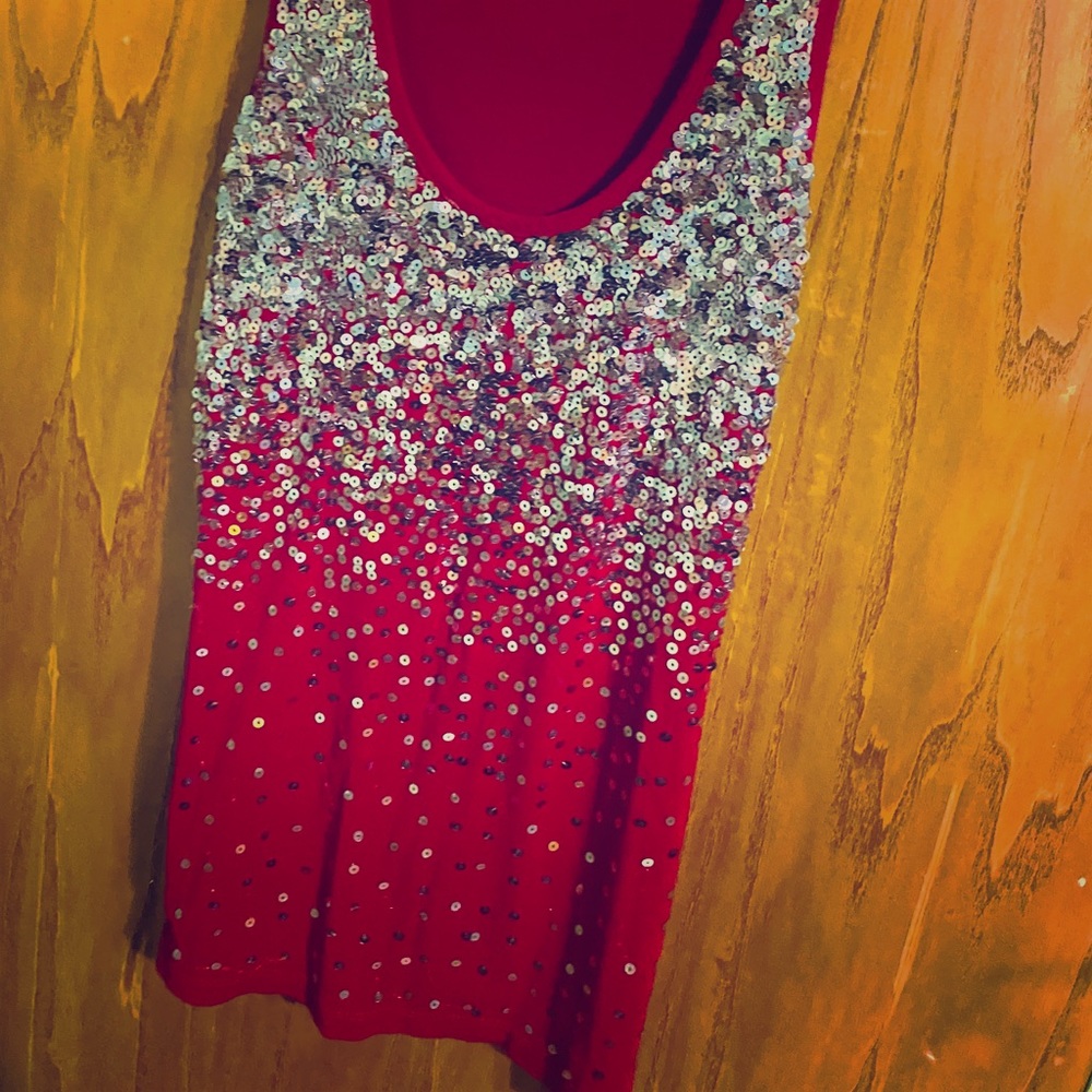 Red sequin tank